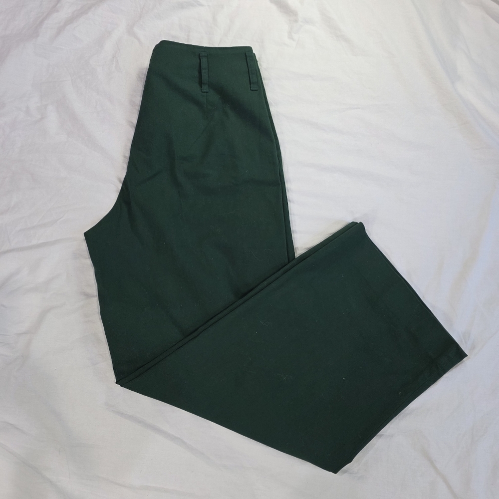 J. Peterman High Rise Wide Leg Hunter Green Twill Pants w/Hollywood Waist. 12 - Picture 4 of 10